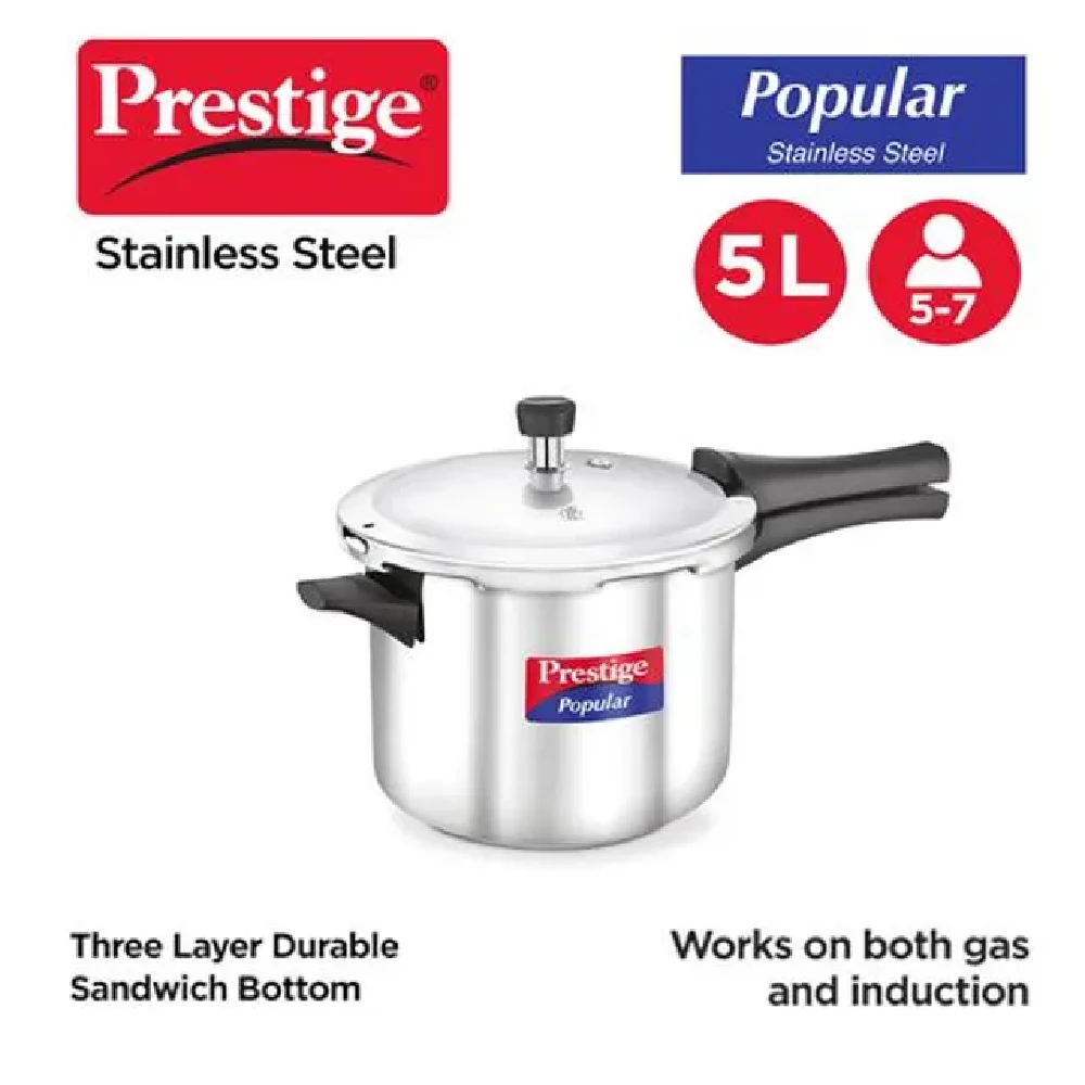 Prestige Popular Stainless Steel Outer Lid Pressure Cooker - Induction Base, 20652, 5 L-2.webp